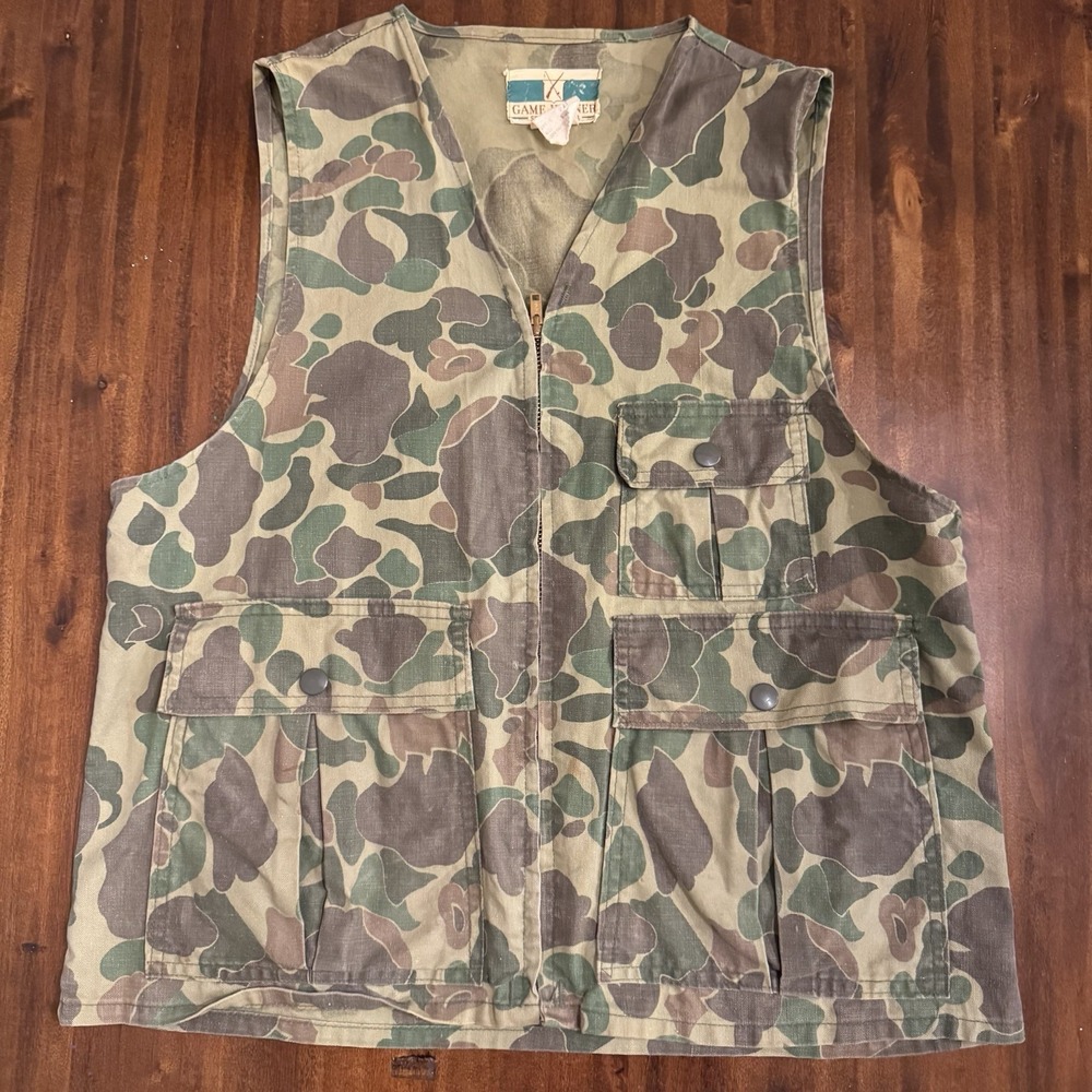 Vintage Game Winner Duck Camo Hunting Vest Size Small Style 623 100% Cotton